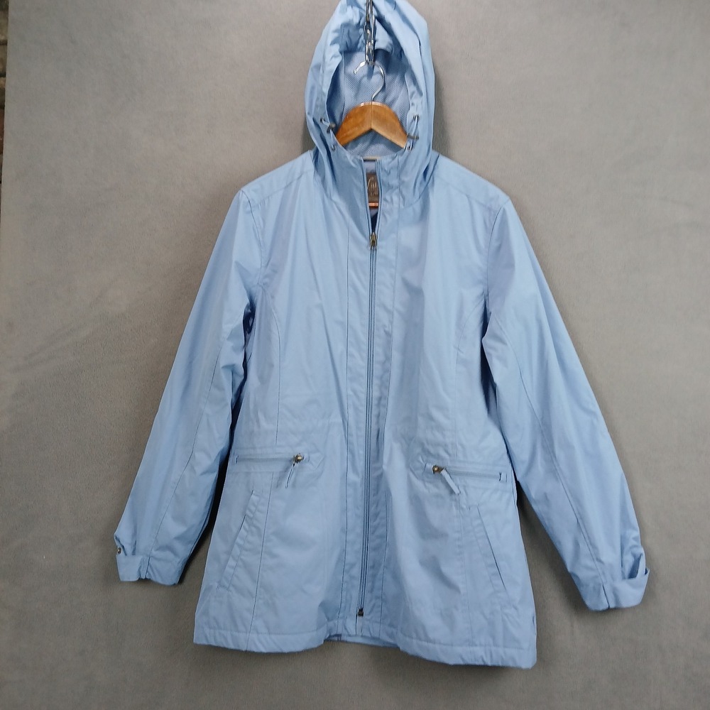 Natural Reflections Rain‎ Coat Womens Large Light Blue Hooded Water Resistance